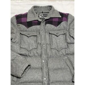 Vintage Penfield Purple Black Plaid‎ Grey Down Puffer Jacket Wool Women's Size M